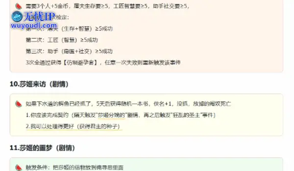 《苏丹的游戏》莎姬事件及效果一览 莎姬有哪些事件